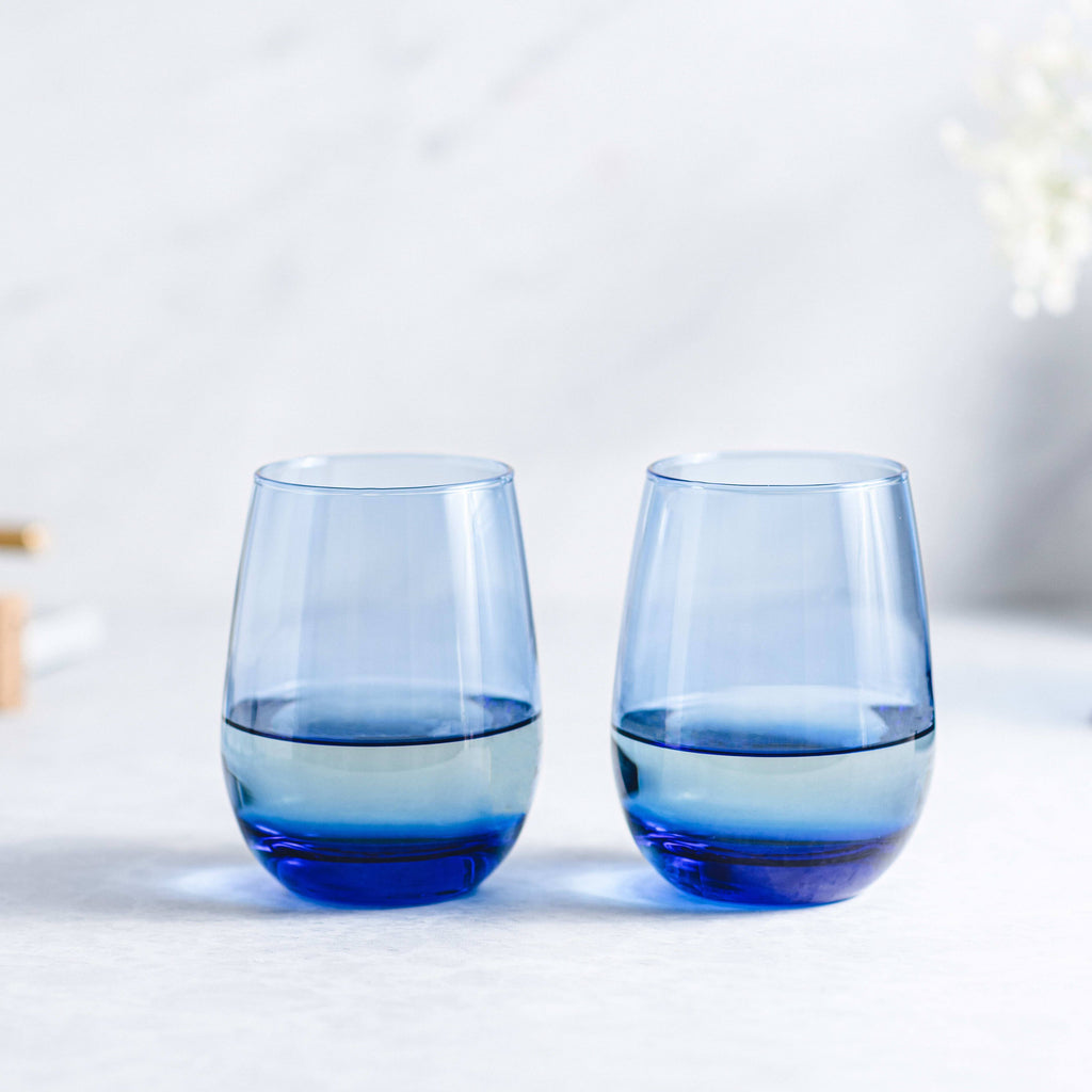 Blue 15.25-ounce Stemless Glasses Set of 12 V7682