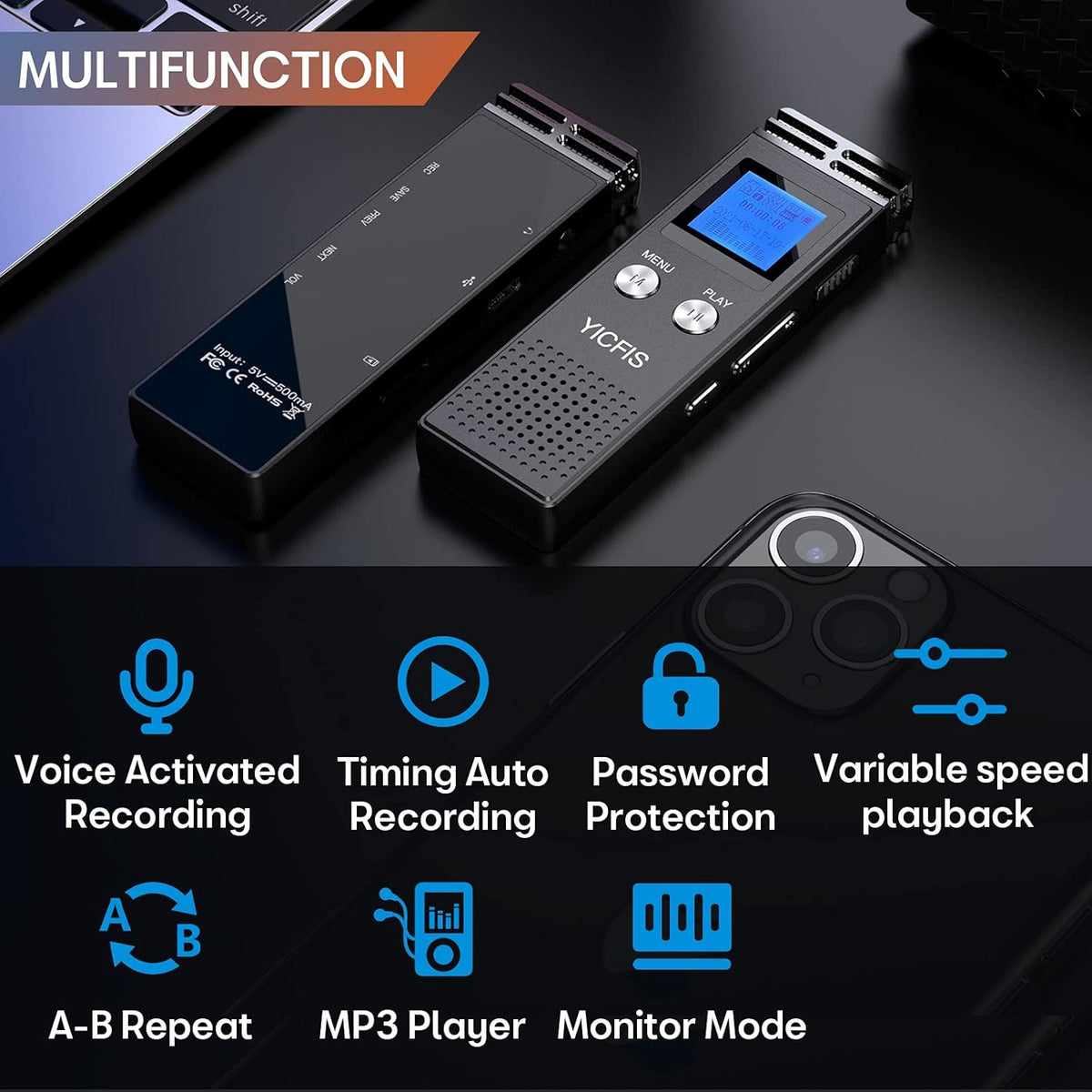 72GB Voice Activated Recorder with Noise Reduction Pack of 2 F210764