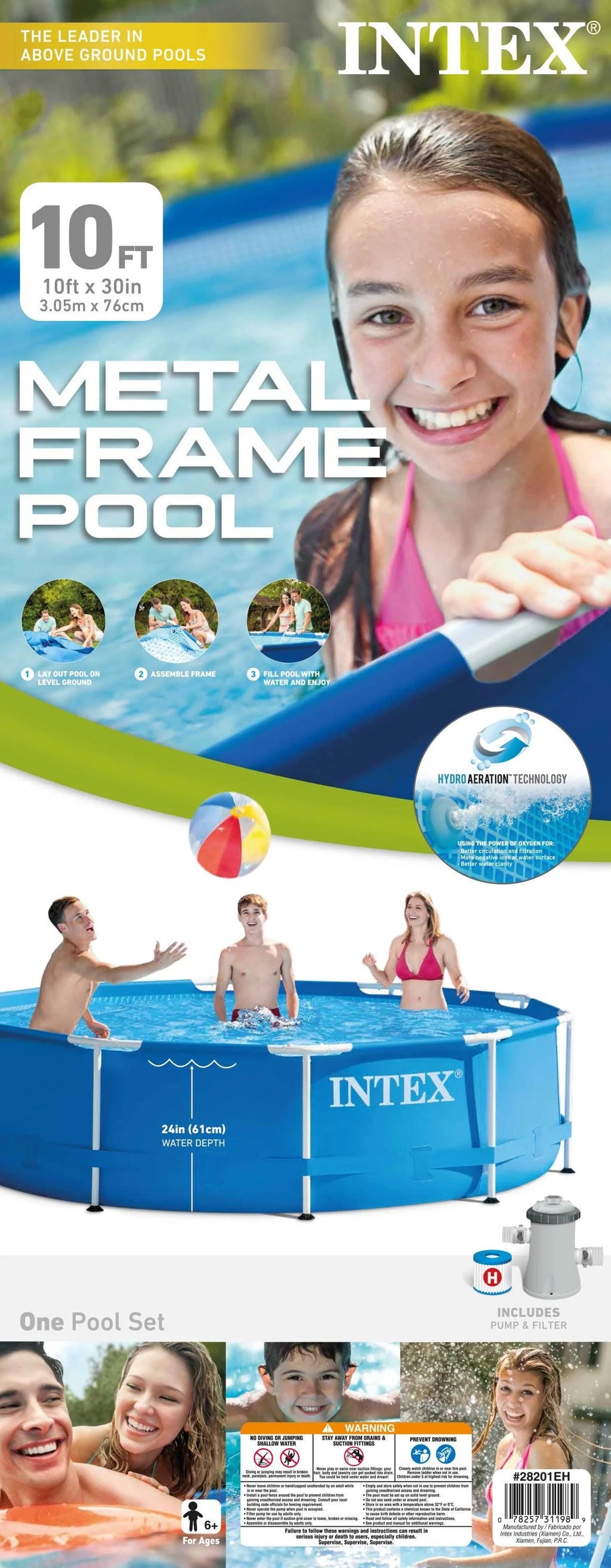 10' x 30 Metal Frame Round Outdoor Swimming Pool with Filter Pump & Cover U694