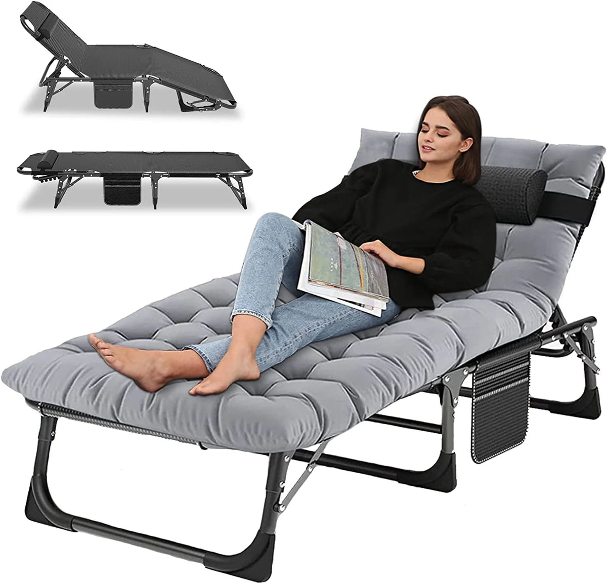 Portable Folding Camping Cot Bed with Mattress & Pillow F538