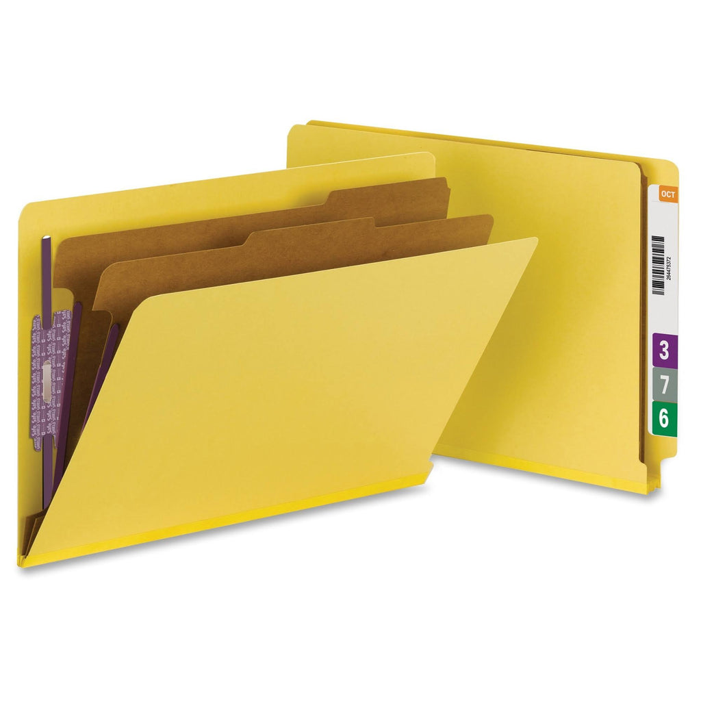End Tab Classification Folders, Legal Size, 2 Dividers, Yellow, 10/Box R2572