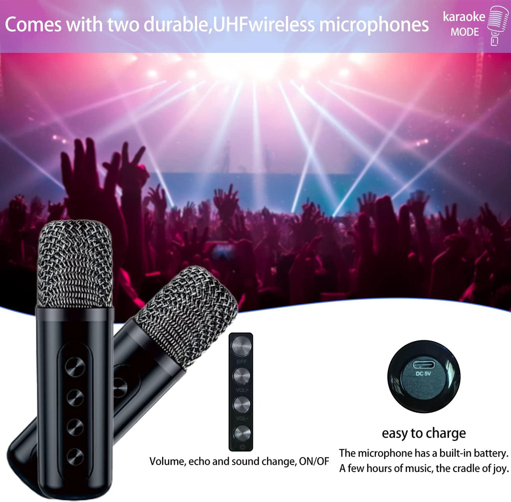 Wireless Karaoke Machine Bluetooth Speaker with 2 Wireless Microphones H909176