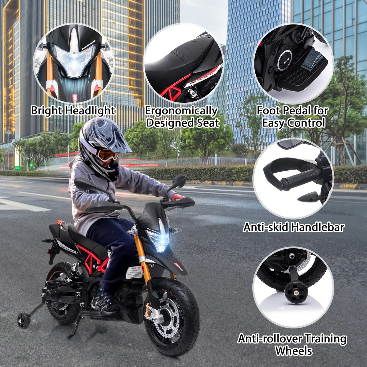 12V Ride on Motorcycle Electric Motorbike with Training Wheels O1113