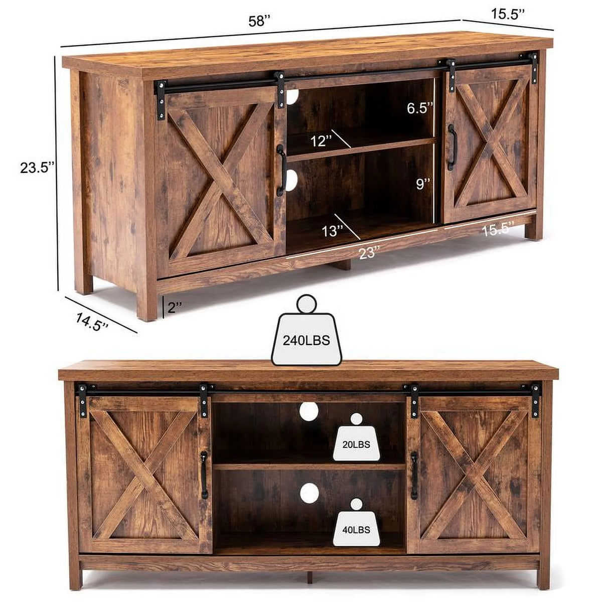 58 Farmhouse Sliding Barn Door TV Stand B5069