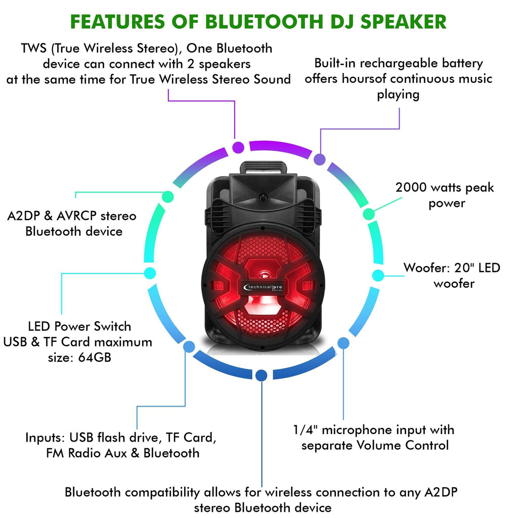 Rechargeable Bluetooth LED Speaker with USB/SD Card & FM Radio H884