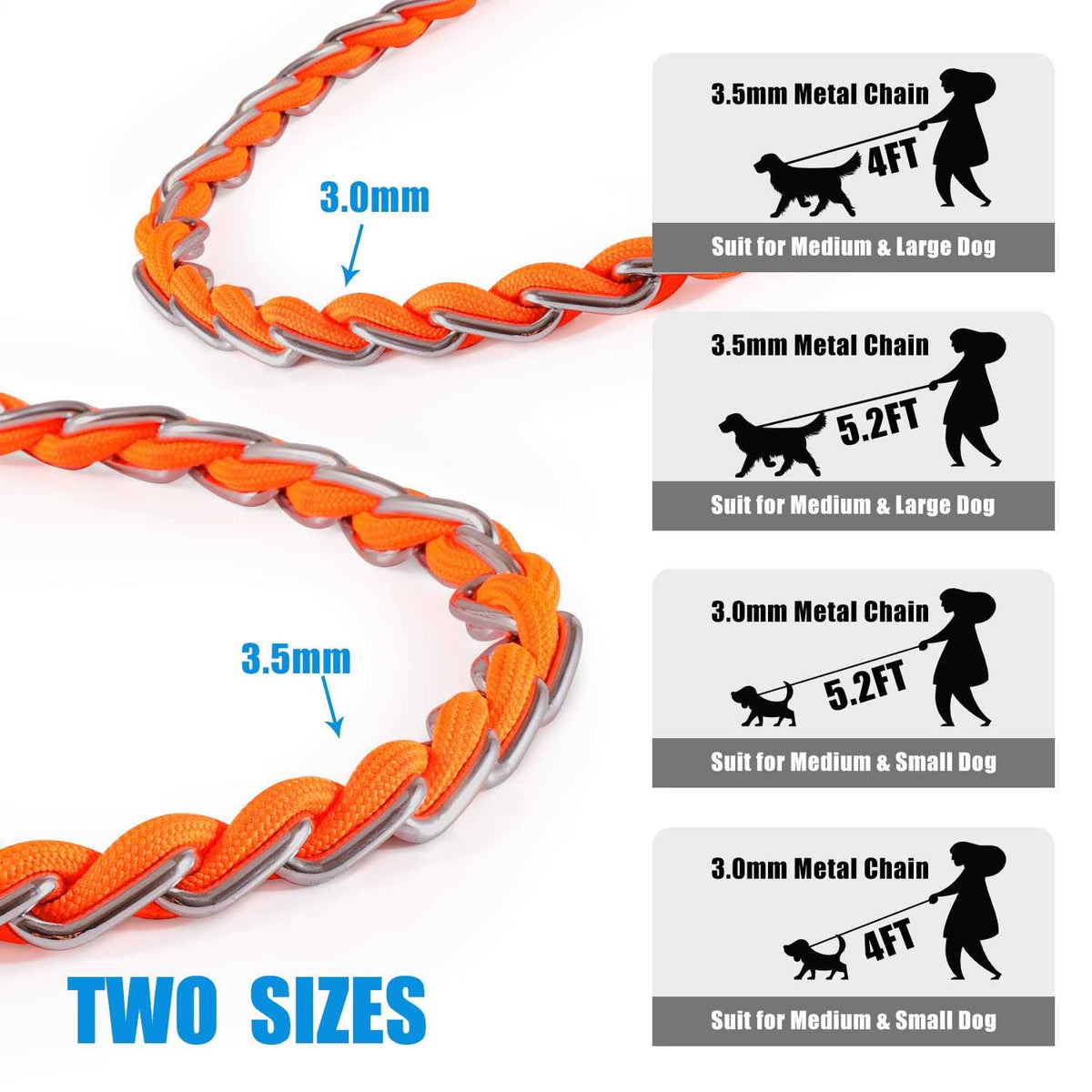 Chew Proof Metal Chain Dog Leash for Medium Large Dogs B9308