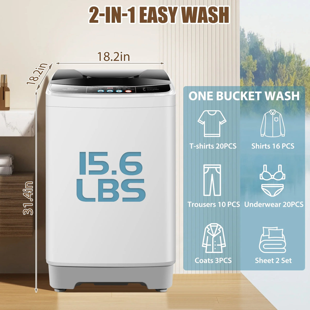 2.1 Cu.ft 15.6lbs Compact Fully Automatic Washing Machine with Drain Pump F61770