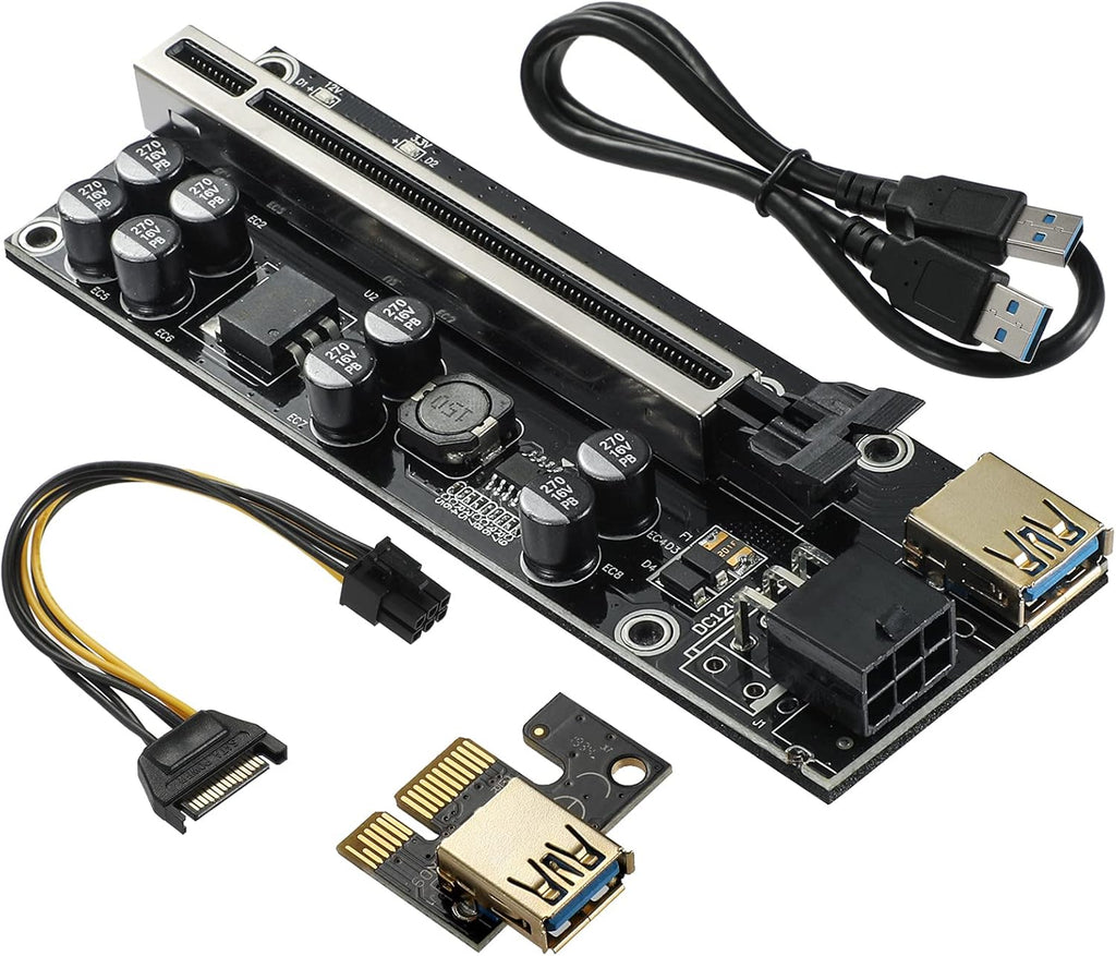 PCIE Riser with 6PIN SATA Power Cable and 60cm USB 3.0 Cable, 6 Pack Q807