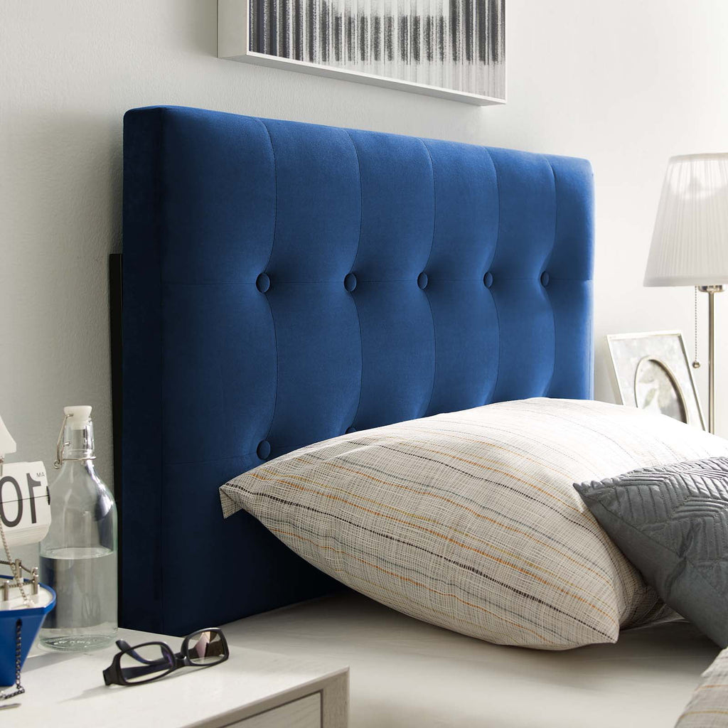 Navy Blue Velvet Tufted Twin Size Headboard N655