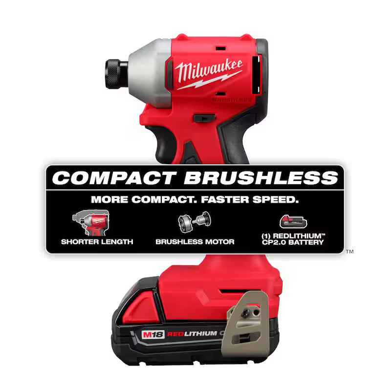 18-Volt Lithium-Ion Compact Brushless Cordless 1/4 in. Impact Driver Kit with 2.0 Ah Battery X9088