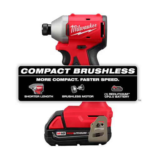 18-Volt Lithium-Ion Compact Brushless Cordless 1/4 in. Impact Driver Kit with 2.0 Ah Battery X9088