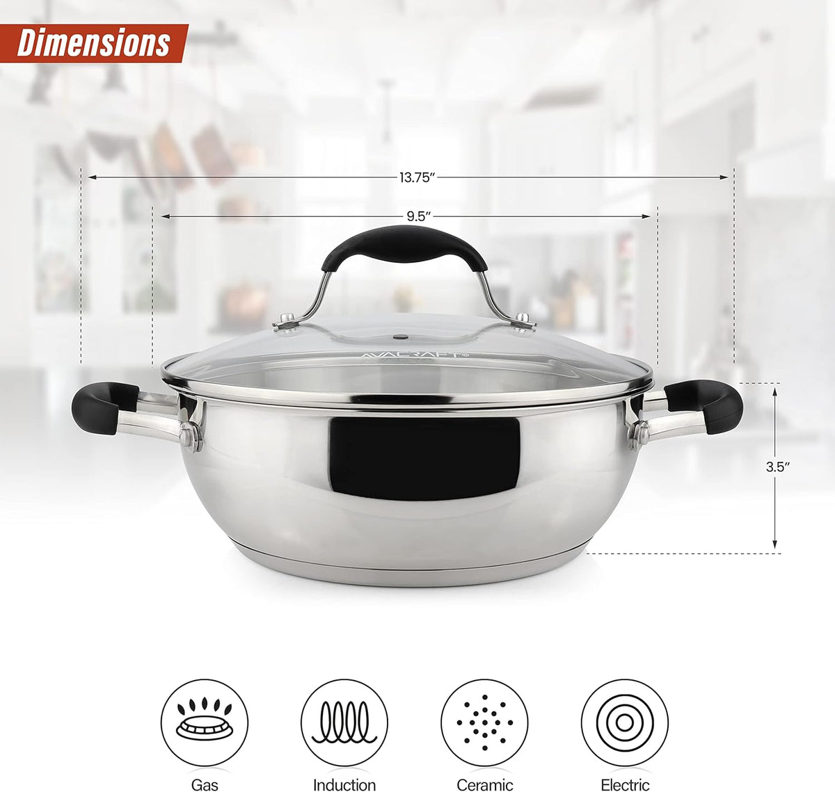 18/10 Stainless Steel 11 Inch Everyday Pan with Glass Lid U5337