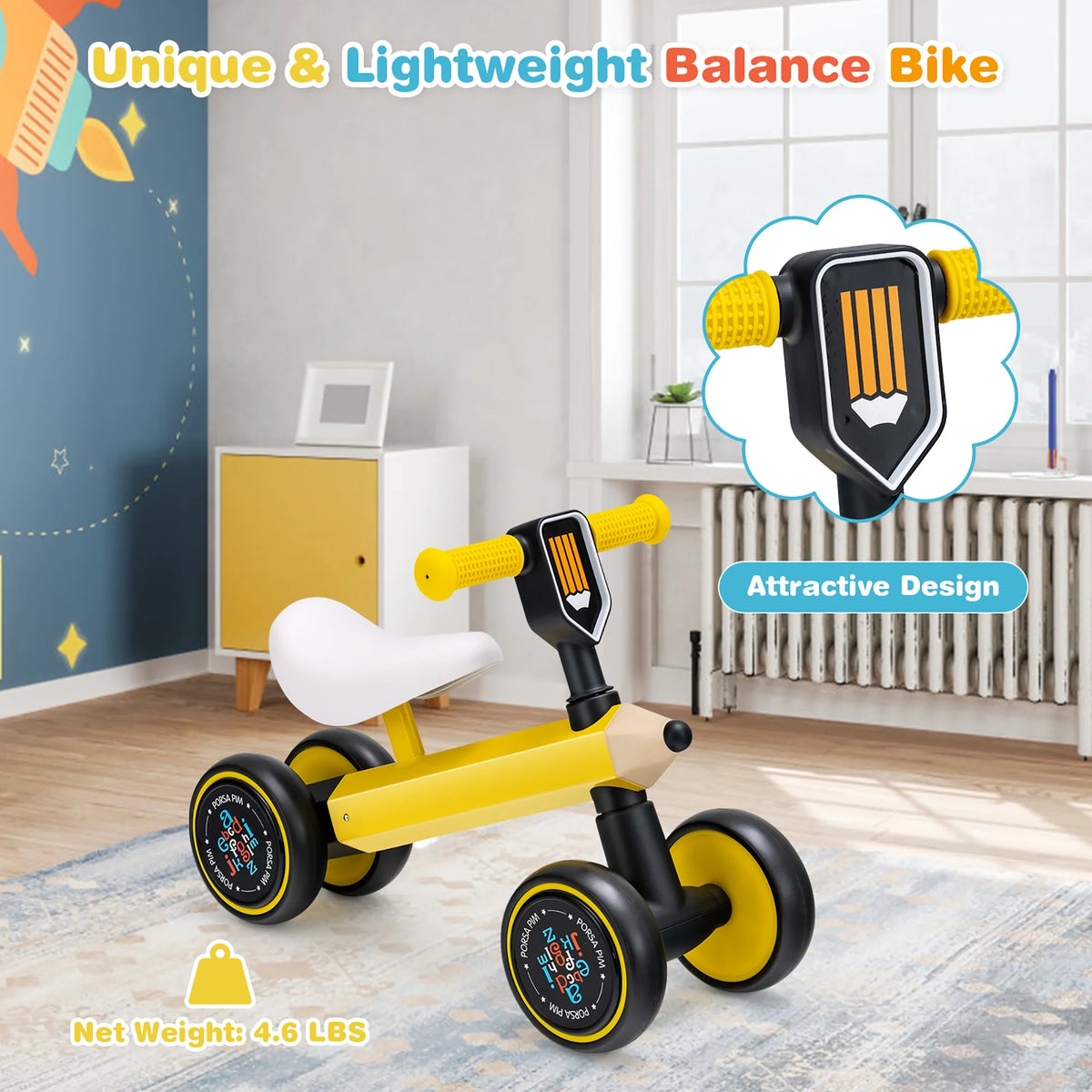 Baby Balance Bike No Pedal Yellow F793