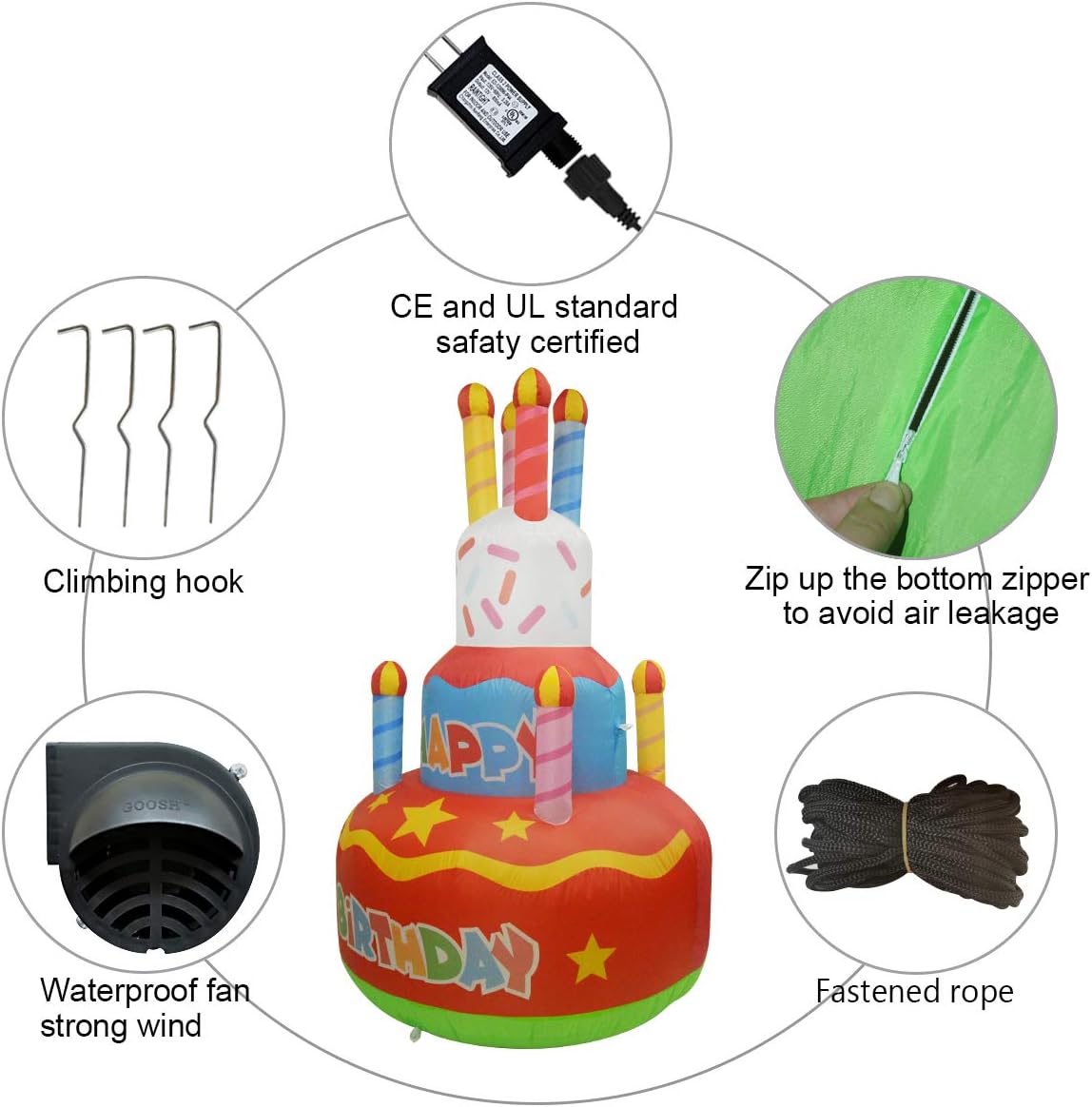 6.8 FT Height Birthday Inflatables Outdoor Happy Birthday Cake with Candles M438155