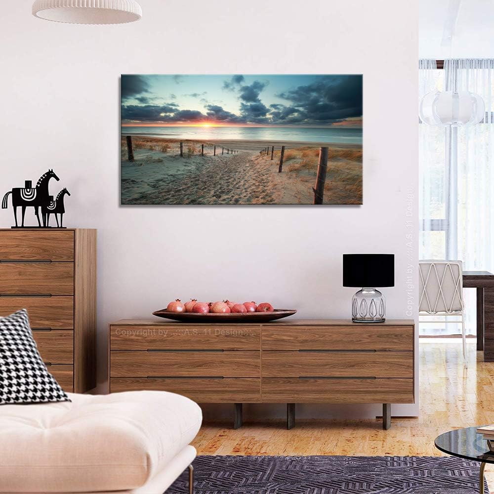 Canvas Wall Art Beach Sunset Ocean Nature 20in x40in Framed W68710