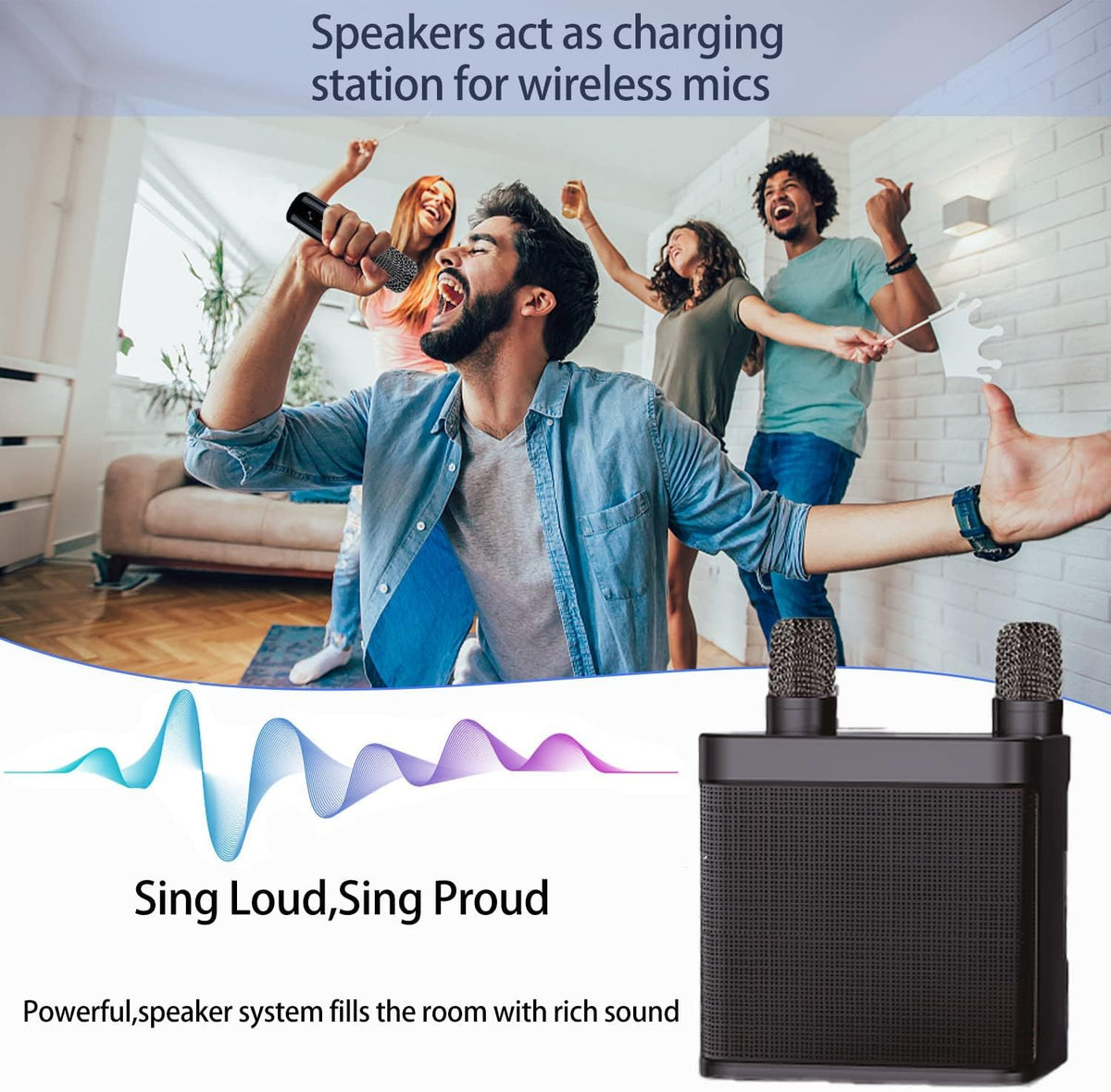 Wireless Karaoke Machine Bluetooth Speaker with 2 Wireless Microphones H909176
