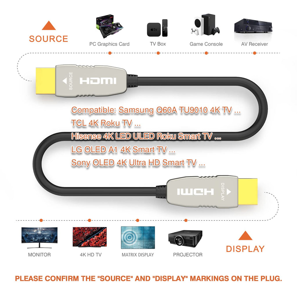Fiber HDMI Cable 4K60HZ HDR 100 feet Ultra Slim and Flexible J491
