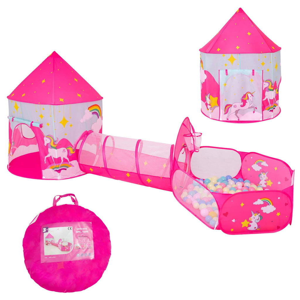 3pcs Kids Play Tent, Crawl Tunnel & Ball Pit with Basketball Hoop B38165