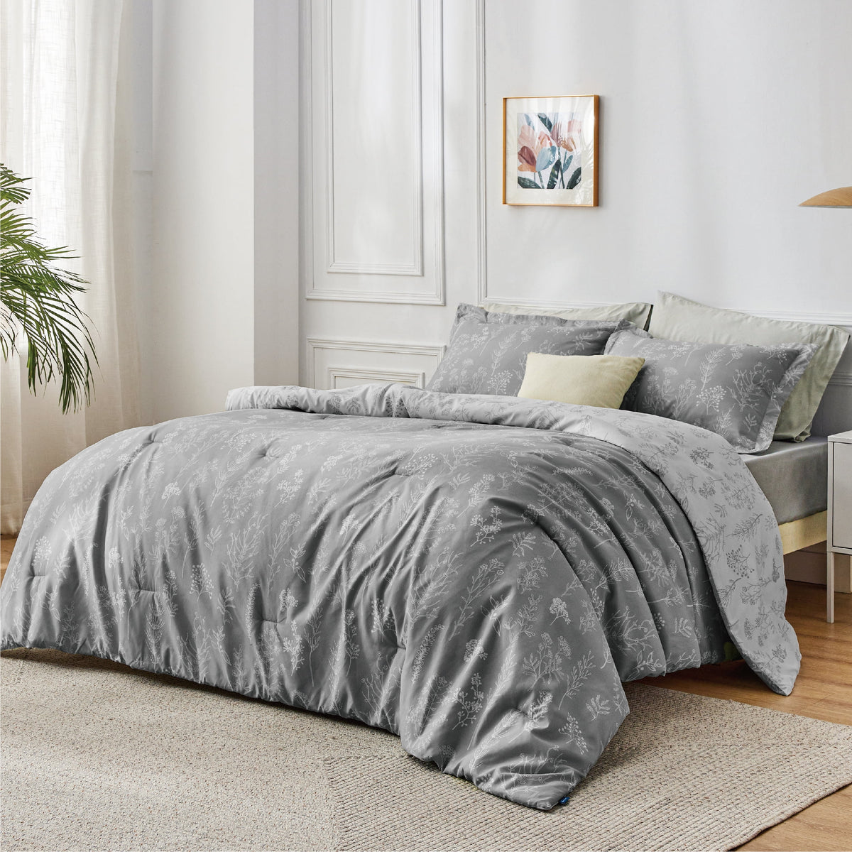Sage Green Floral Queen Size Comforter Set Q732