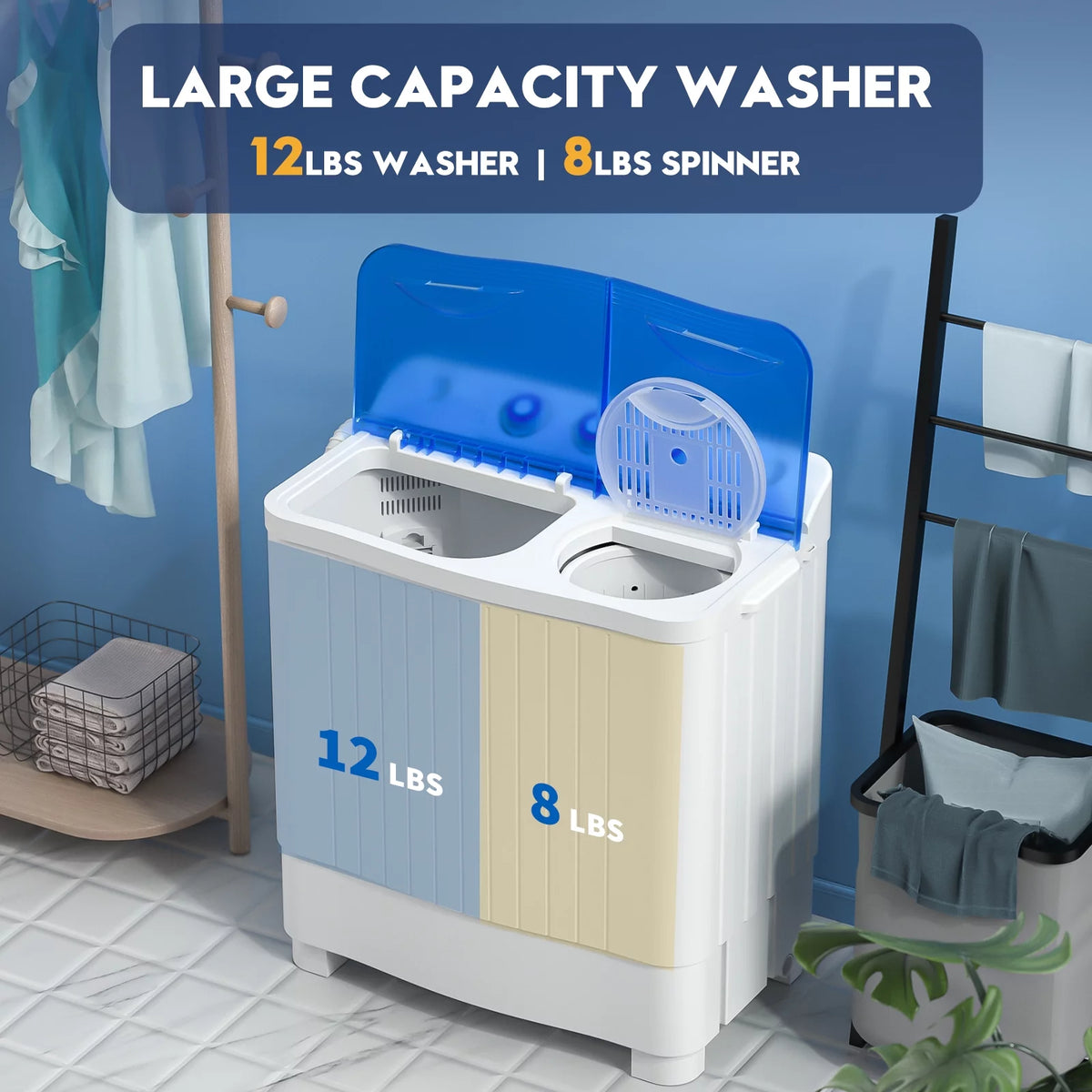 Portable 20lbs Twin Tub Semi-Automatic Washing Machine A557222