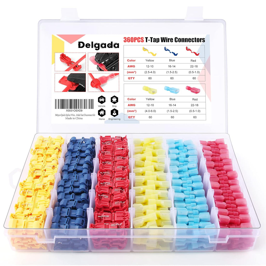 360pcs Insulated Waterproof Quick Splice Wire Connectors Kit with Storage Box Y334