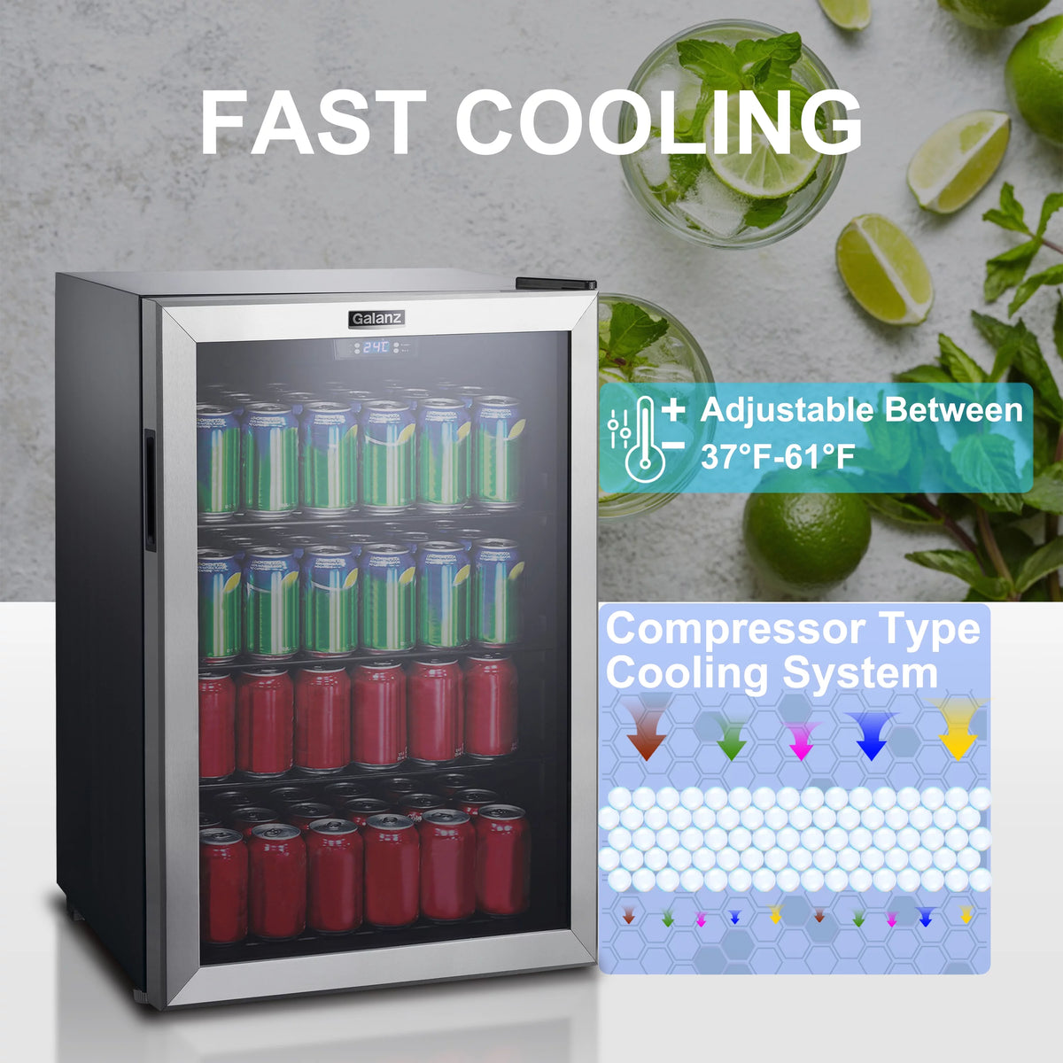 4.5 Cu ft 152 Can Stainless Steel Beverage Center Mini Fridge J88560