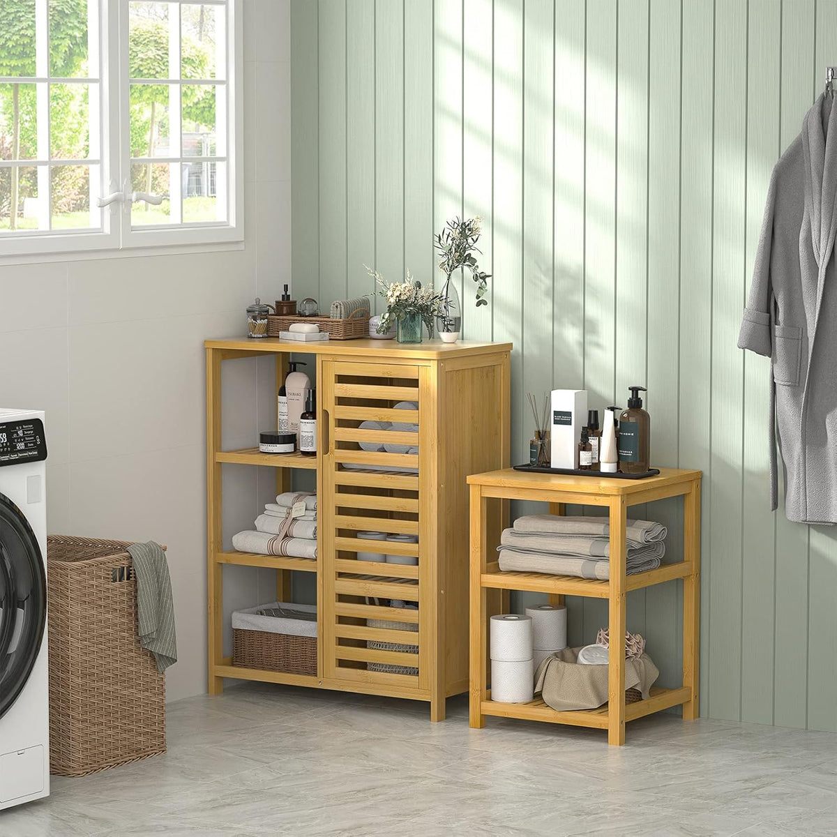 Bamboo Storage Cabinet with Shutter Door & Shelves V945