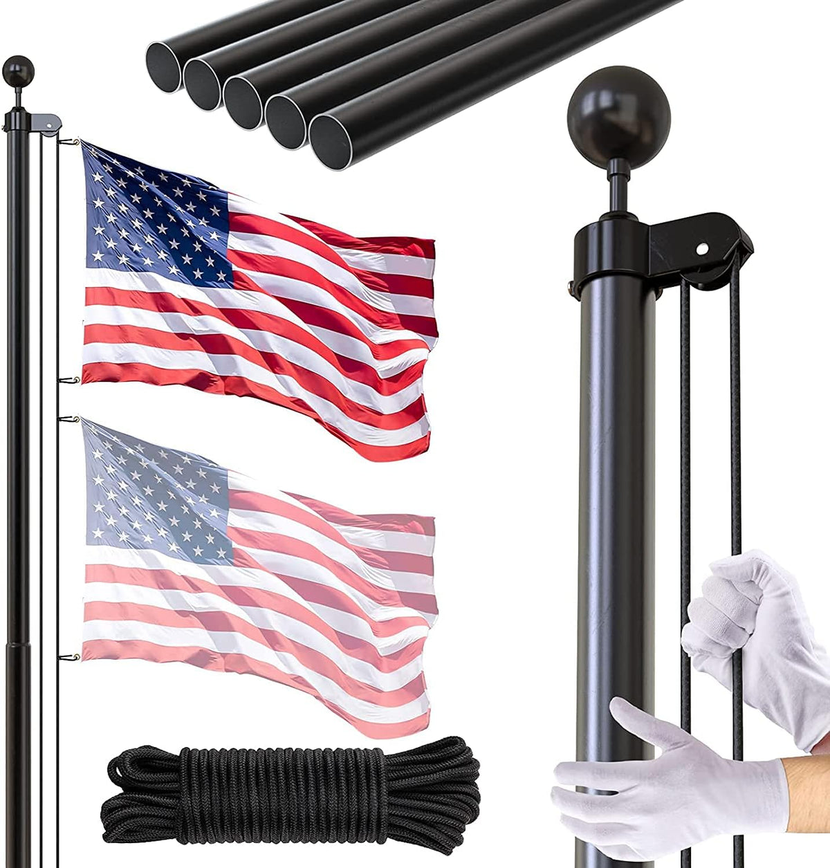 20 FT Heavy Duty In Ground Flag Pole Kit with 3x5 Flag E50581