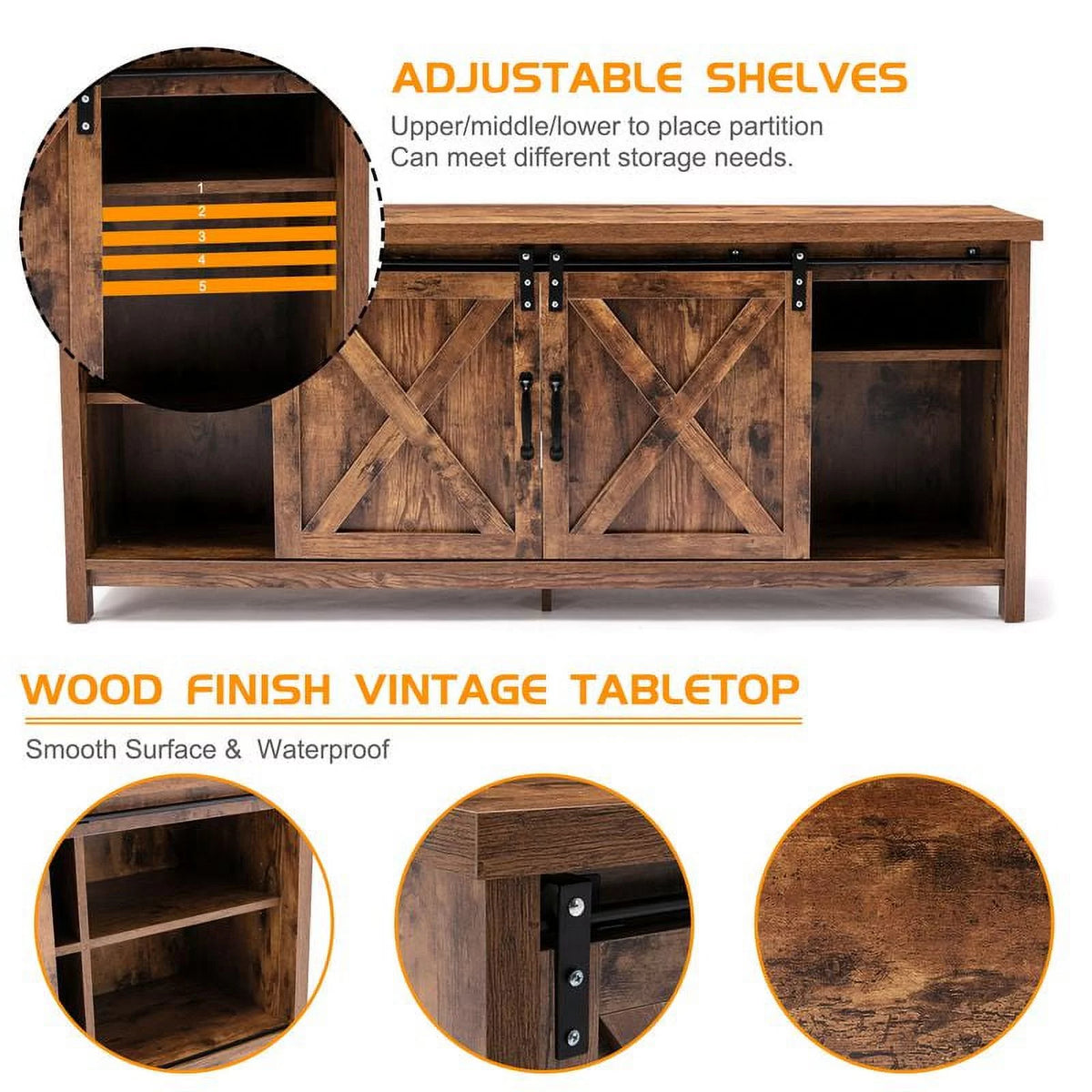 58 Farmhouse Sliding Barn Door TV Stand B5069