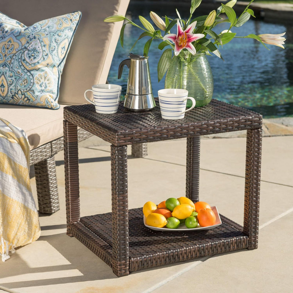 Multibrown Outdoor Wicker Accent Table Y11475