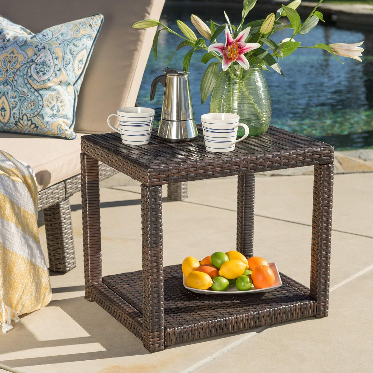 Multibrown Outdoor Wicker Accent Table Y11475