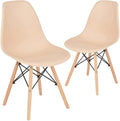 Beige Dining Chair with Natural Wood Legs, Set of 1 L9698