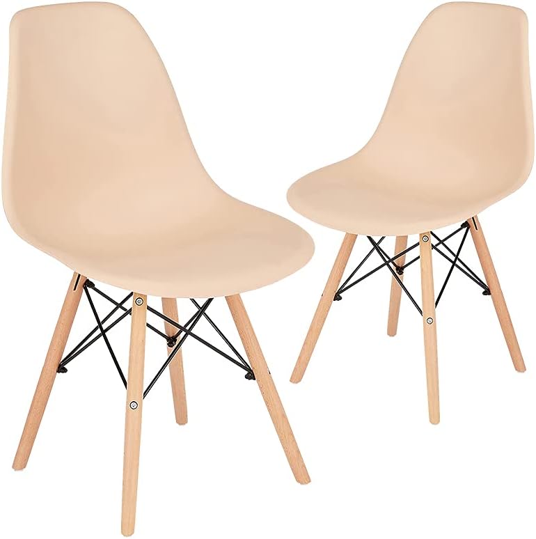 Beige Dining Chair with Natural Wood Legs, Set of 1 L9698