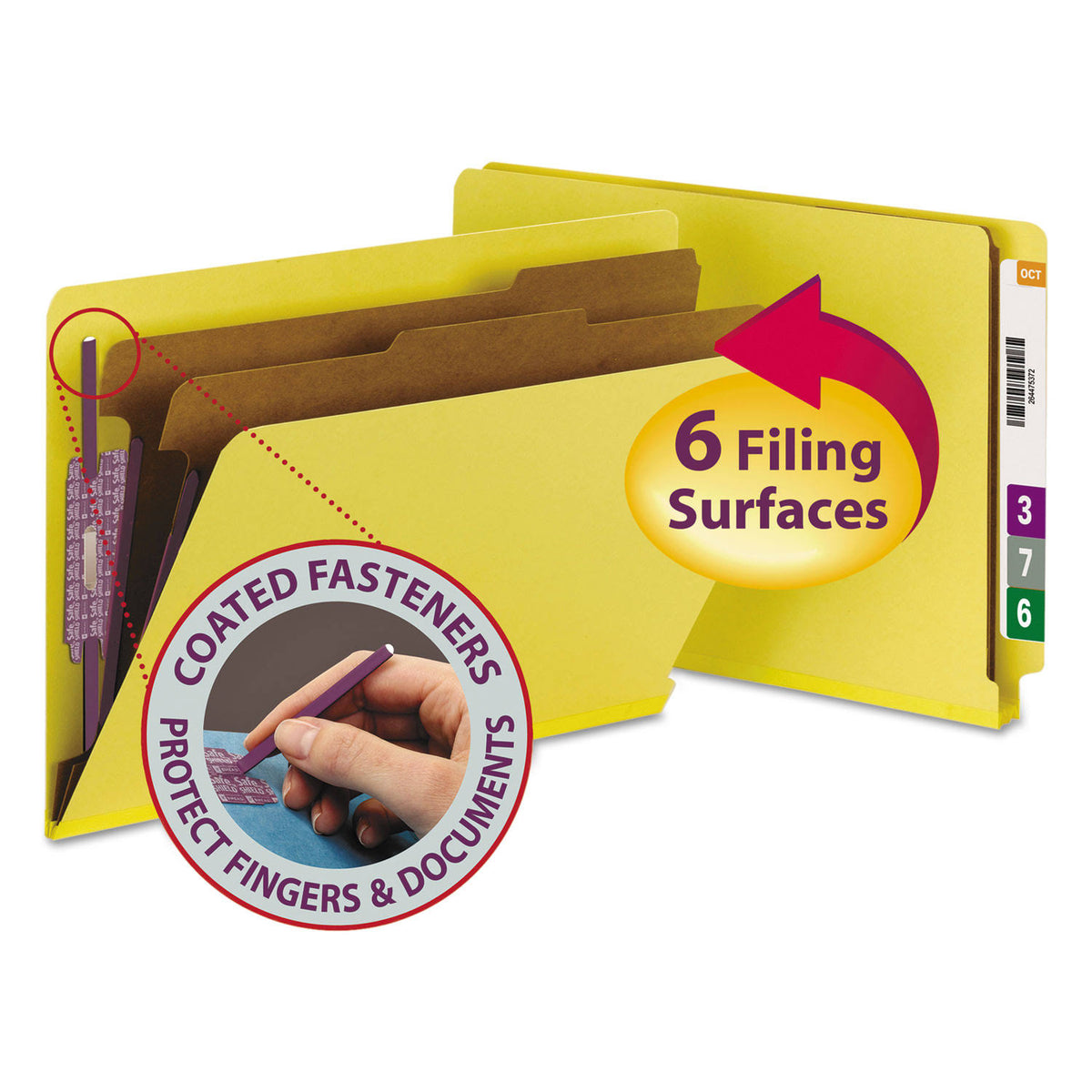 End Tab Classification Folders, Legal Size, 2 Dividers, Yellow, 10/Box R2572