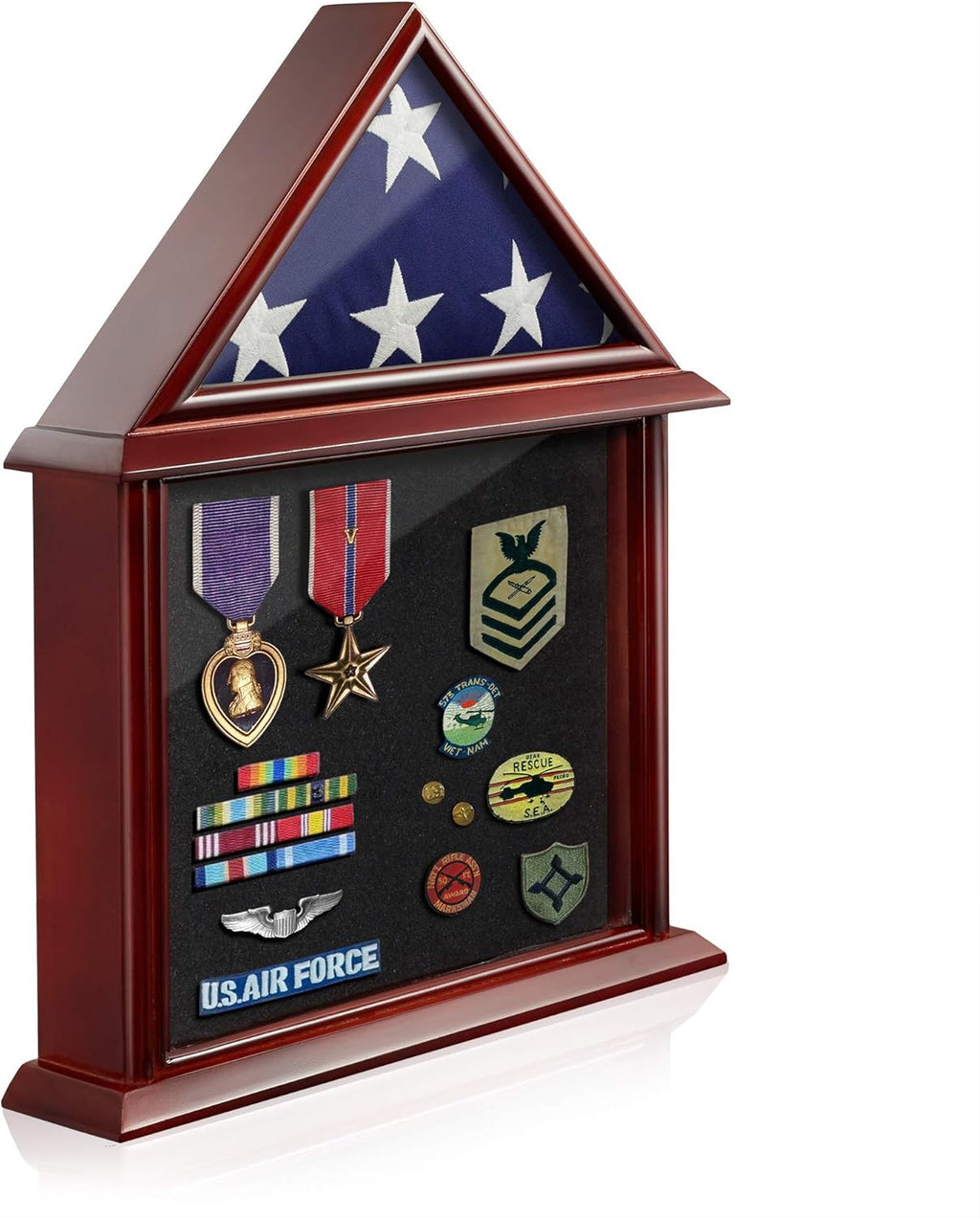 Flag and Certificate Shadow Box Display Case Solid Wood Mahogany Finish T2997