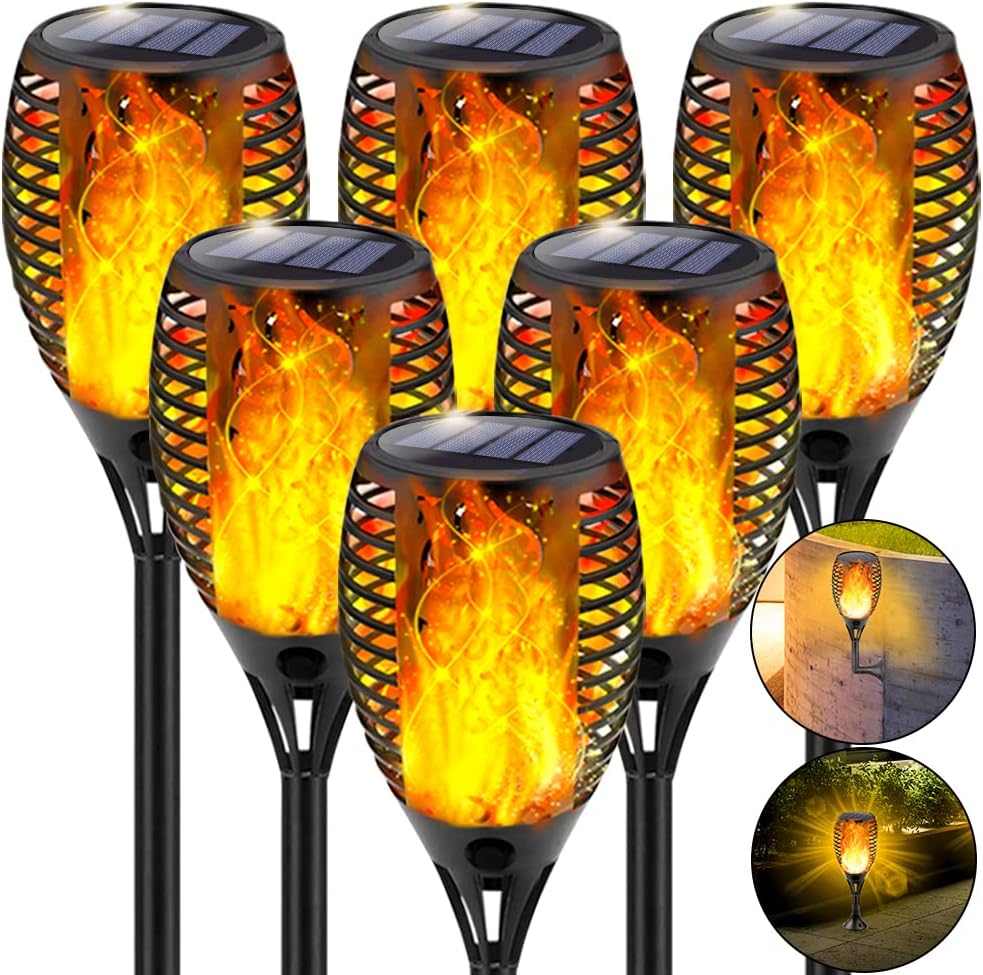 6 Pack Waterproof Solar Torch Light with Flickering Flame I70578