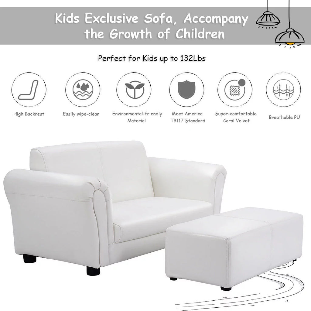 White Kids Sofa Armrest Chair with Ottoman Y381697
