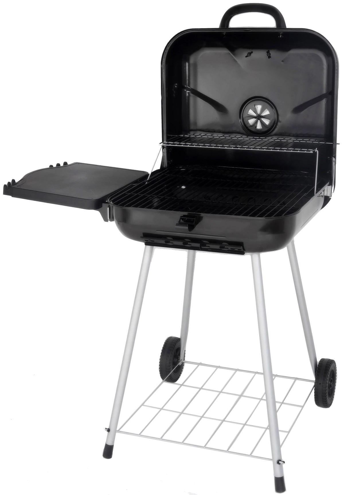 22 Square Steel Charcoal Grill with Foldable Side Shelf, Black K757414