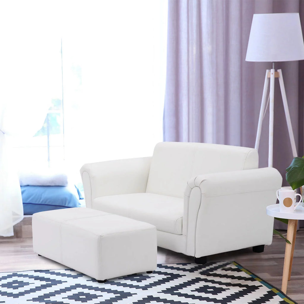 White Kids Sofa Armrest Chair with Ottoman Y381697