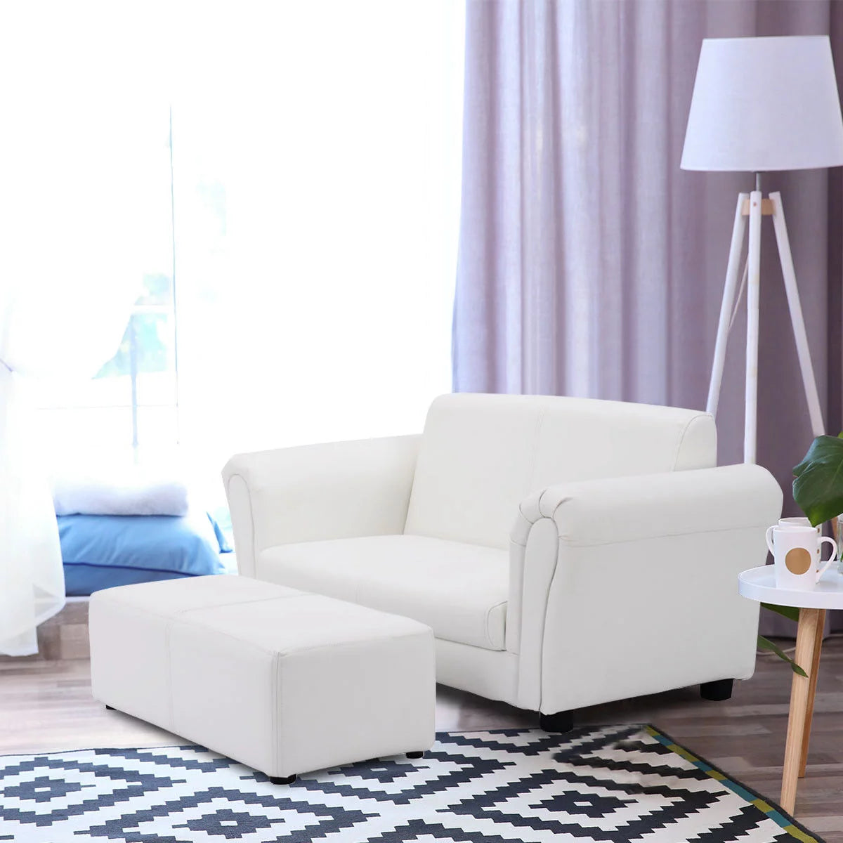 White Kids Sofa Armrest Chair with Ottoman Y381697