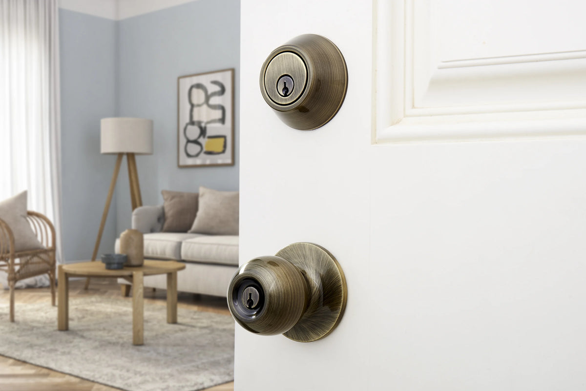 Keyed Entry Ball Doorknob and Deadbolt Combo in Oil-Rubbed Bronze, Twin Pack E9335