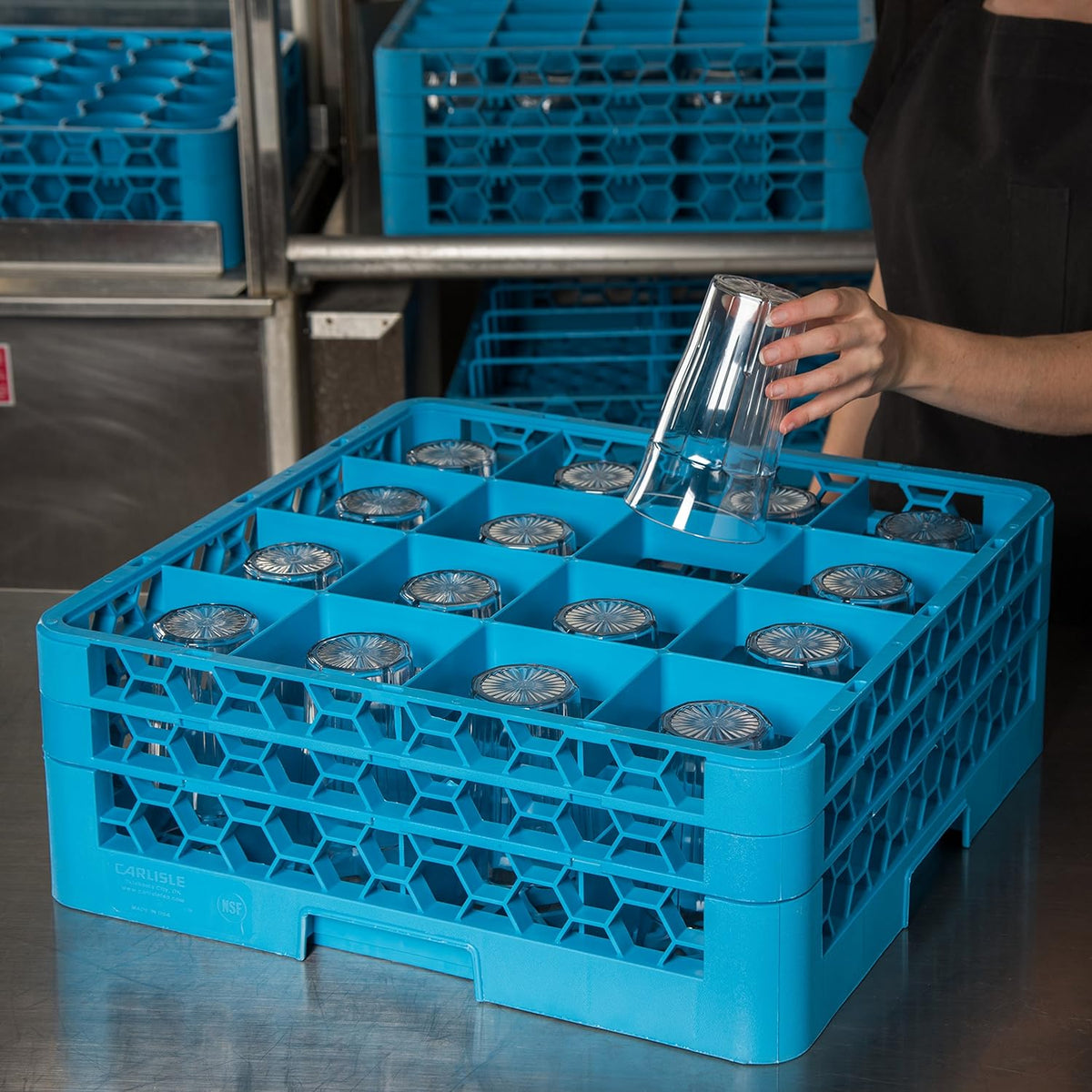 16 Compartment Glass Rack with 2 Extenders, Blue E838