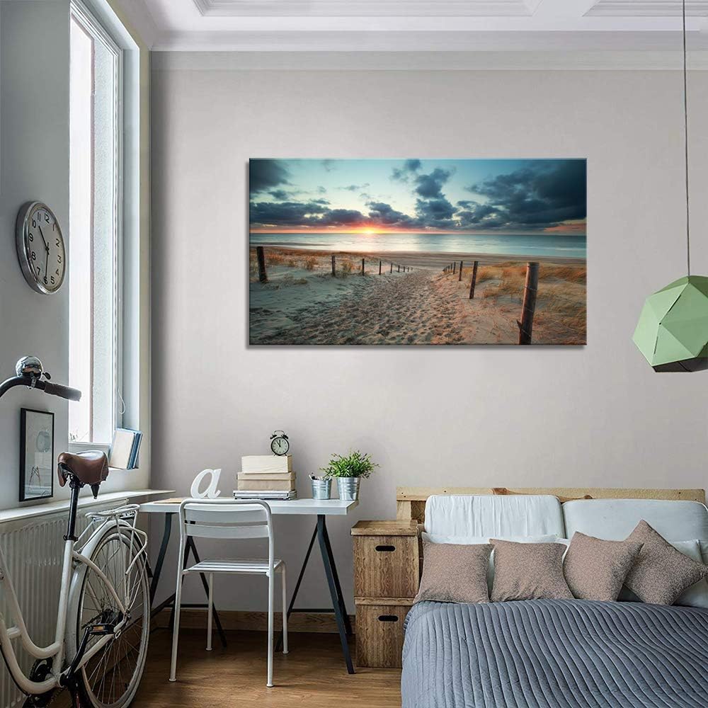 Canvas Wall Art Beach Sunset Ocean Nature 20in x40in Framed W68710