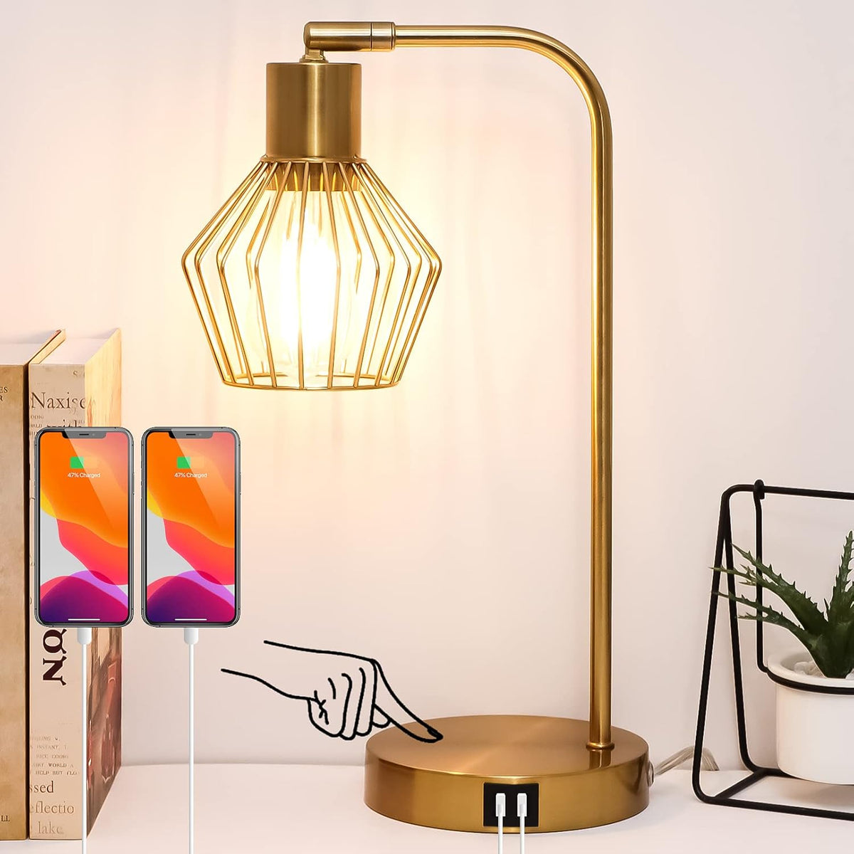 Touch Control Dimmable Table Lamp with Dual USB Ports J692644