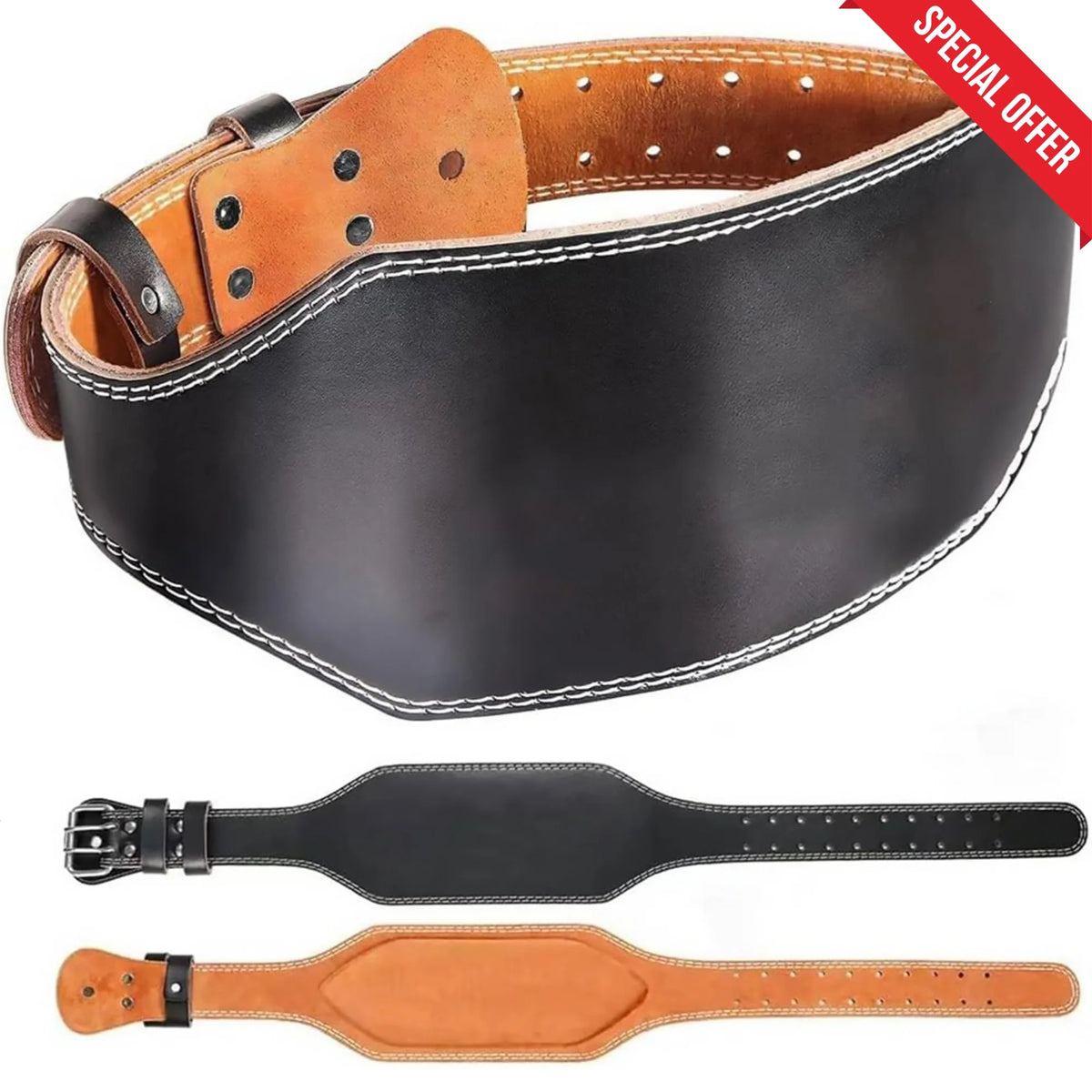 Adjustable 6” Padded Genuine Leather Weight Lifting Belt F6415