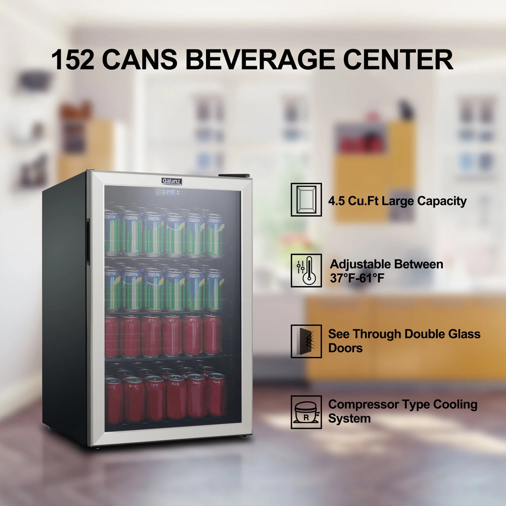 4.5 Cu ft 152 Can Stainless Steel Beverage Center Mini Fridge J88560