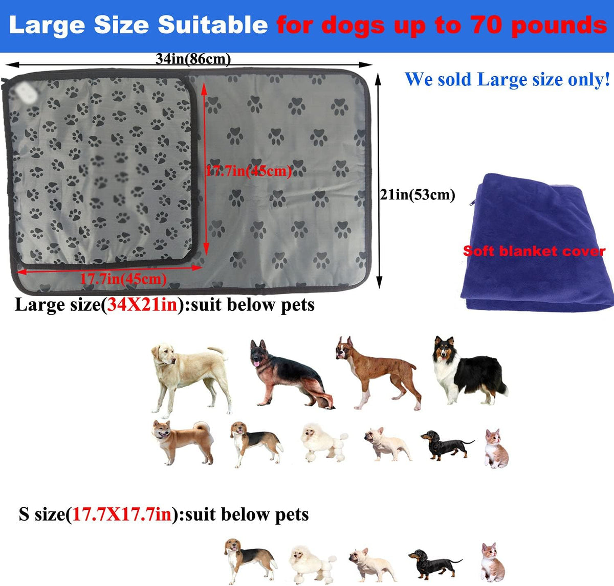 Large Washable Waterproof Pet Heating Pad Pack of 2 F831148