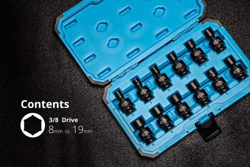 3/8 in Drive Universal Impact Socket Set, 8-19 mm Metric, 12-Piece K144