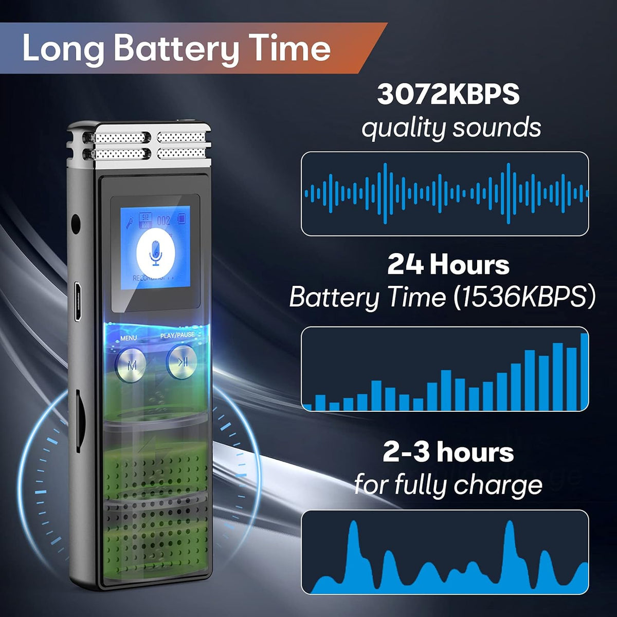 72GB Voice Activated Recorder with Noise Reduction Pack of 2 F210764