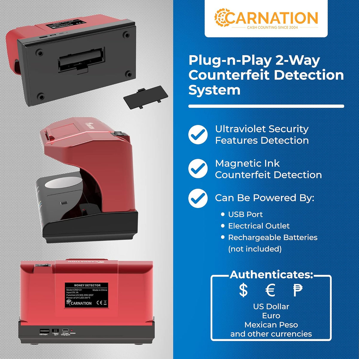 Counterfeit Bill Detector with Ultraviolet LED and Magnetic Ink Technology H323